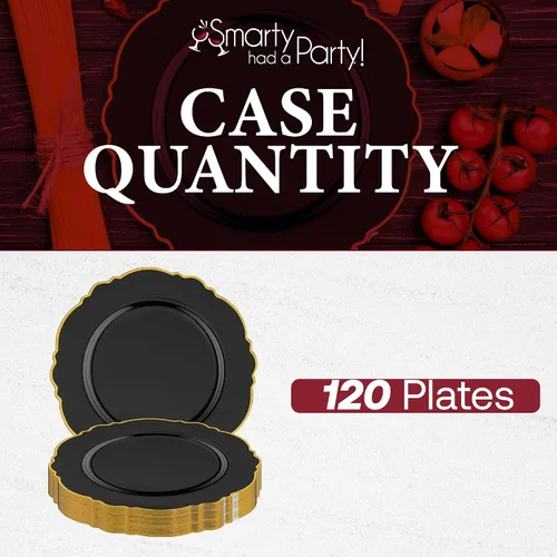 Miniatura 5 de Smarty Had A Party Elegante vajilla desechable de plástico, platos de ensalada de 7.5 pulgadas con borde de flores, color negro y dorado