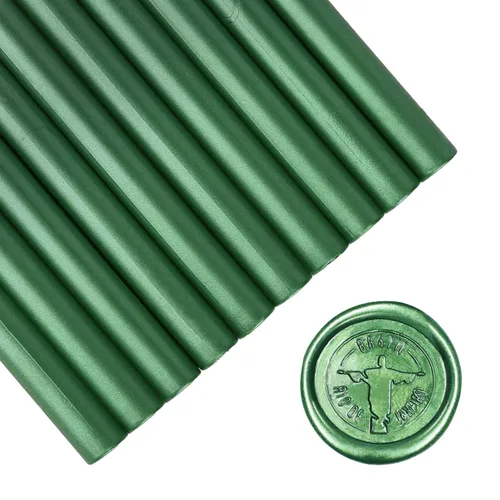 SHOWIN Varillas de cera de sellado para pistola de pegamento para sello de cera, verde oscuro metálico, ideal para invitaciones de boda, sobres de