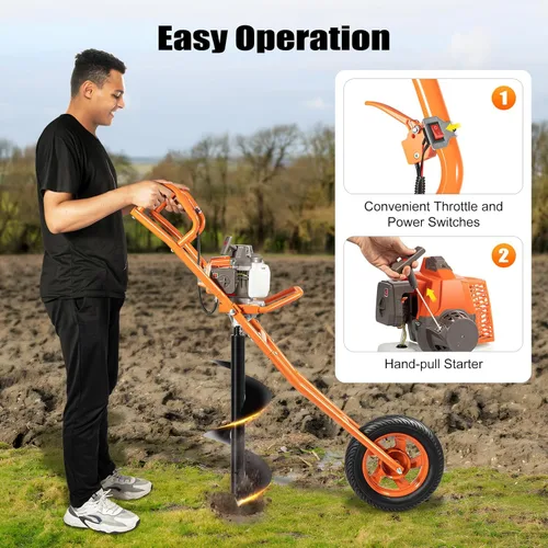 Miniatura 5 de Excavadora de agujeros de poste de 63 CC de 2.2 KW a gas, taladro de tierra para valla de tierra, máquina de excavación de agujeros con broca y Rojo