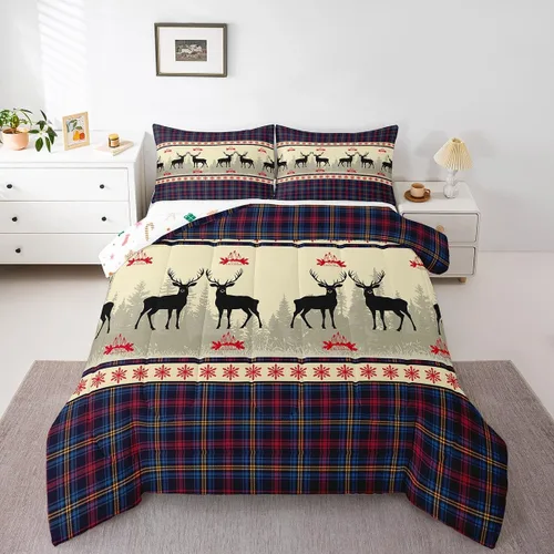Miniatura 13 de Erosebridal Juego de edredón de Feliz Navidad, juego de ropa de cama para niños, ciervos, cuernos de alce, ciervo, tamaño individual