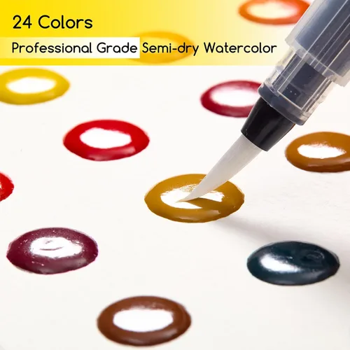 Miniatura 3 de MEEDEN Juego de pintura de acuarela, suministros de pintura de 24 colores con 10 papeles de acuarela y pincel, kit de pintura artística portátil