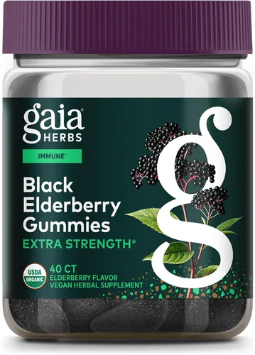 Gaia Herbs Gomitas extra fuertes de saúco negro (Sambucus nigra) - Delicioso suplemento de apoyo inmunológico* - Bayas de saúco negras orgánicas
