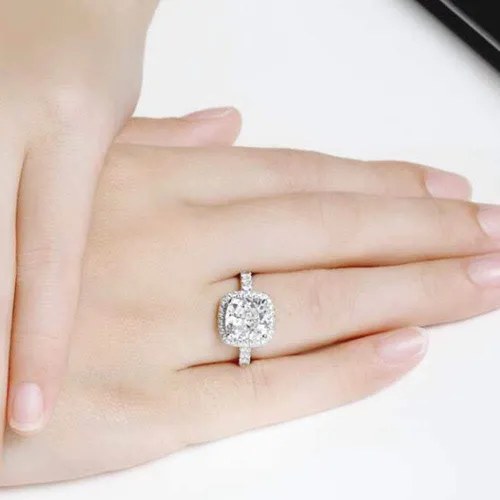 Miniatura 3 de Jude Jewelers Anillo de compromiso de boda de diamantes de imitación CZ de corte princesa chapado en platino de 4 quilates