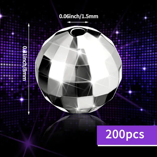 Miniatura 3 de Poen 200 cuentas redondas de bola de discoteca reflectantes plateadas, mini pulseras de bola de discoteca, collares, aretes, colgantes