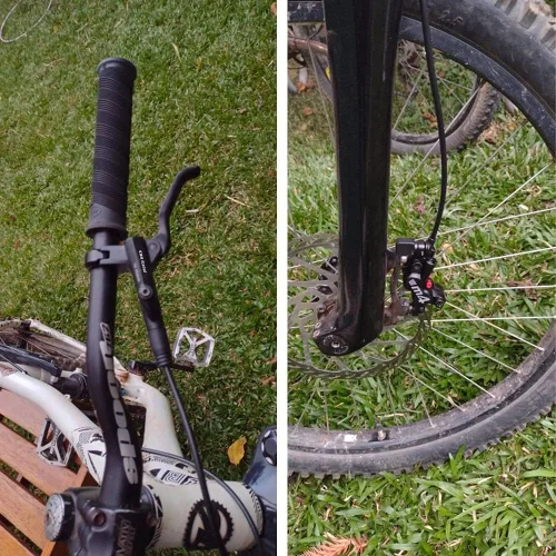 Miniatura 8 de JFOYH Juego de frenos hidráulicos MTB de 4 pistones con rotores de disco flotante de 6.299 in, kit de freno de disco hidráulico delantero y trasero