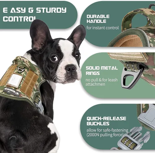 Miniatura 3 de BUMBIN Arnés para perros medianos sin tirones, arnés táctico para perro, con asa, arnés de chaleco ajustable para perro, correa elástica de 6 pies