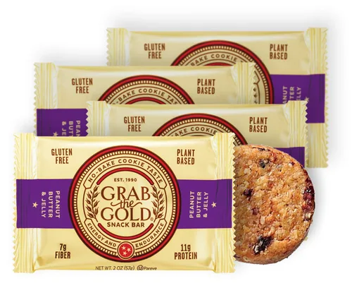 Grab The Gold - Barras veganas de aperitivos orgánicos, sin gluten, veganas, kosher, sin lácteos, 2.0 onzas, mantequilla de maní y gelatina (4