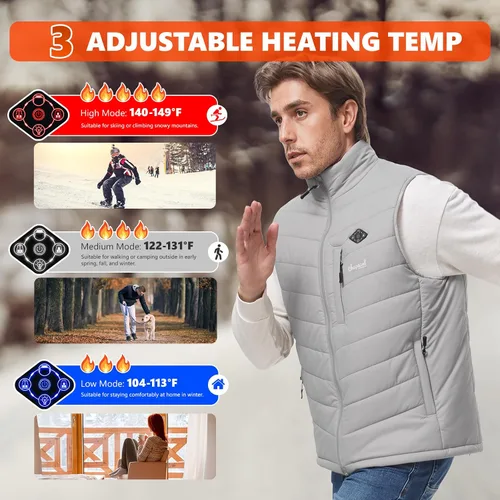 Miniatura 5 de Chaleco térmico para hombre con batería incluida, chaleco de calefacción eléctrico recargable de 7.4 V, temperatura inteligente. Control