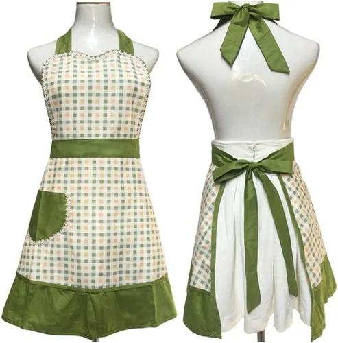 Miniatura 2 de Love Potato Bonito delantal retro de diseño único para mujeres y niñas con bolsillo elegante para cocinar cocina, color verde