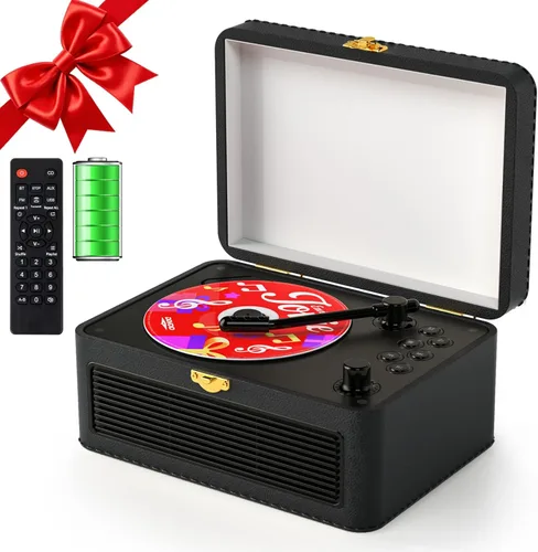 Gueray Reproductor de CD portátil con altavoces, 3600 mAh, reproductores de CD Bluetooth recargables para decoración retro del hogar, reproductor de