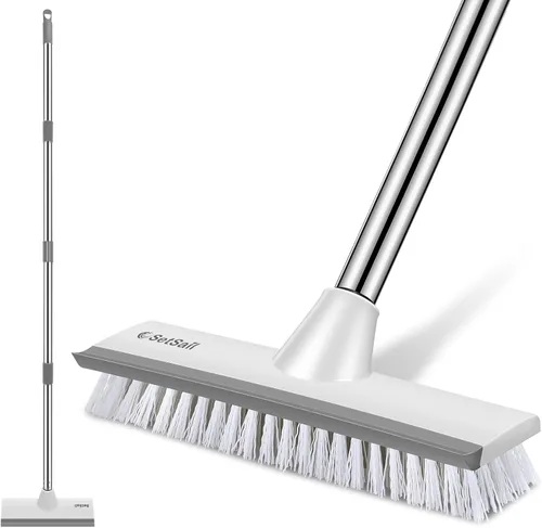SetSail Cepillo de Fregar Suelos con Mango Ajustable Largo de 51 Pulgadas, Cepillo Raspador 2 en 1 con Cerdas Rígidas, Fregador de Suelos para Gris