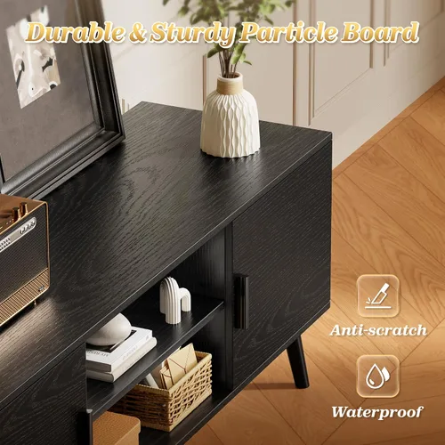 Miniatura 7 de SUPERJARE Soporte de TV para TV de 55 pulgadas, centro de entretenimiento con estante ajustable, 2 gabinetes, mesa consola de TV, consola