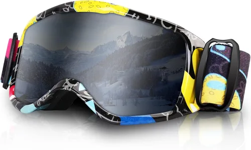 Gafas de esquí para niños, gafas de snowboard para niños y niñas, jóvenes, OTG gafas de esquí antivaho con correa antideslizante
