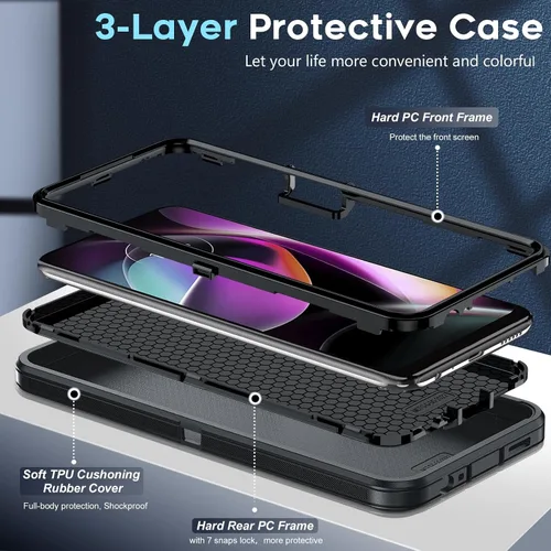 Miniatura 3 de LeYi Funda para Motorola Moto-G-5G-2022: con 2 protectores de pantalla, resistente 3 en 1 MotoG 5G 2022, funda a prueba de golpes para MotoG5G 2022