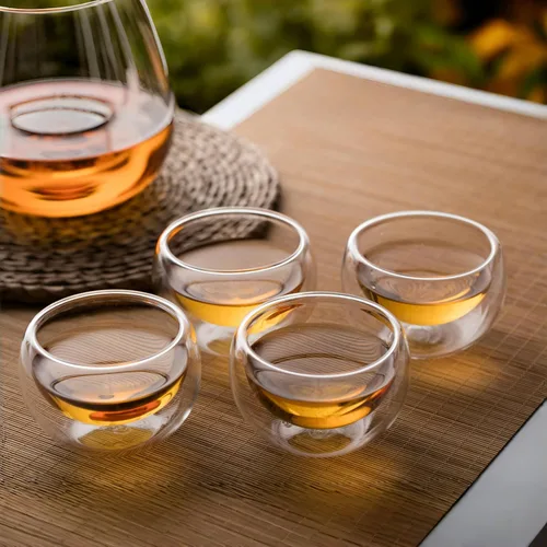 Miniatura 4 de CNGLASS Juego de 4 tazas de té de vidrio de doble pared de 3.4 fl oz, tazas de té transparentes con aislamiento asiático, pequeña taza de espresso