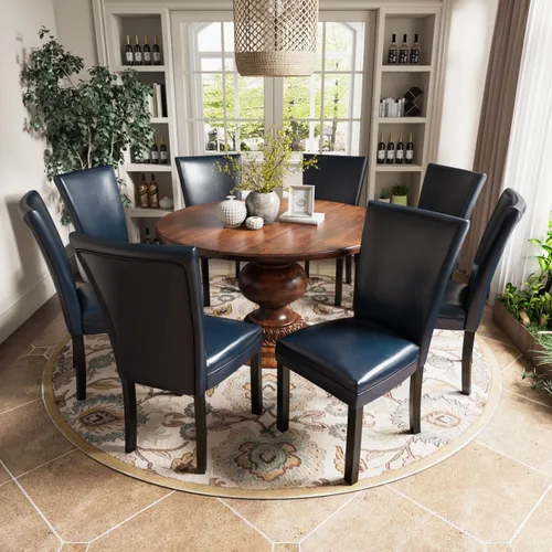 Miniatura 2 de Parsons CY1331BL - Juego de 2 sillas de comedor con patas de madera maciza, sillas laterales de piel sintética para cocina con asiento tapizado