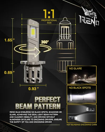 Miniatura 5 de RENO Bombilla H1, bombillas antiniebla H1, tamaño mini real 1:1, bombillas de conducción con ventilador, instalación rápida, sin adaptador, bombilla