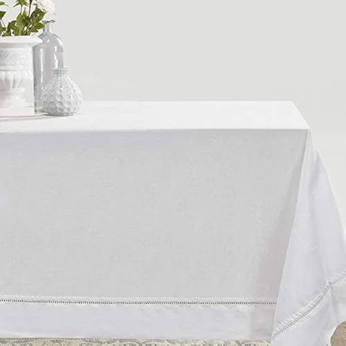 Miniatura 11 de Simple&Opulence Premium - Mantel de lino con dobladillo 100% de 60 x 84 pulgadas, blanco, tela natural, mantel rectangular para uso en interiores