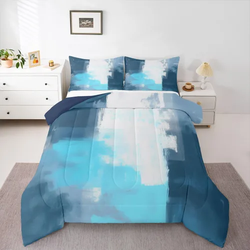 Miniatura 21 de Feelyou Edredón Abstracto Juego de edredón de arte abstracto moderno para niños y niñas, color morado, azul, negro, juego de ropa de cama para Multi