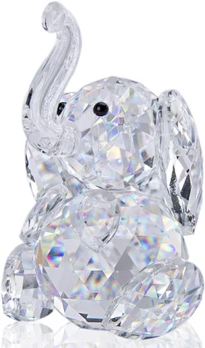 H&D Figura de elefante lindo de cristal, colección de adorno de cristal cortado, estatua de animal coleccionable