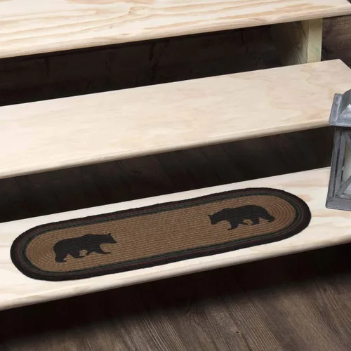 VHC Brands Rustic & Lodge Flooring-Wyatt Tan Bear - Accesorio de ropa de cama ovalado de yute, banda de escalera de 8.5 x 27 pulgadas, color marrón