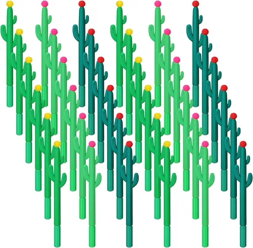 Miniatura 8 de Paquete de 36 bolígrafos con forma de cactus, novedosos bolígrafos de tinta de gel con forma de cactus, bolígrafo de tinta de gel negra con flor