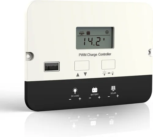 HQST controlador de carga solar PWM, controlador de batería de panel solar de 20A con montaje empotrado, regulador inteligente automático de 12/24V