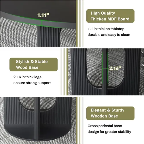 Miniatura 4 de weselon - Mesa de comedor redonda rústica con estrías para 4, mesa de cocina circular de 47 pulgadas con base de pedestal de madera, mesas de cena