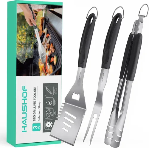 Miniatura 10 de HAUSHOF Accesorios para Parrilla Grandes de Servicio Pesado, Juego de Barbacoa, Regalos para Hombres y Mujeres - Espátula, Tenedor y Pinzas de Acero