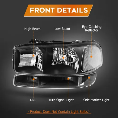 Miniatura 3 de Conjunto de faros delanteros para Chevy Avalanche 1500 2003-2006 para Avalanche 2500 03-06 para 1500 Classic 2007 carcasa negra reflector ámbar
