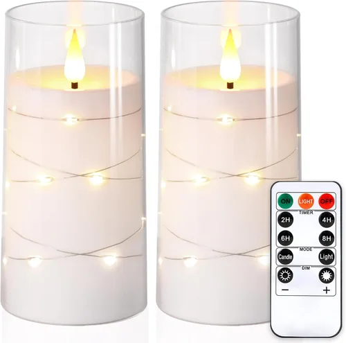 Miniatura 10 de NURADA Velas parpadeantes sin llama: luces de cadena de estrella incorporadas, velas LED de mecha 3D acrílicas que funcionan con pilas, con control