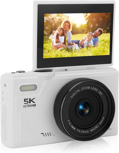 Miniatura 10 de Cámara digital 5K para fotografía con 3 pantallas abatibles de 180°, cámara de vlogging de 75MP para, cámara compacta HD, zoom digital 18X, cámaras