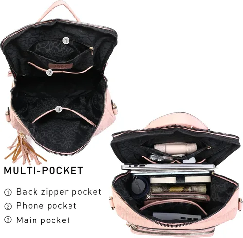 Miniatura 71 de MKP COLLECTION Mochila de moda para mujer, bolsa convertible grande para mujer, mochila de viaje, bolsa de hombro, juego de 2 piezas con borla, Beige