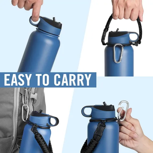 Miniatura 5 de Life's Easy Botella de agua aislada de acero inoxidable – Botella de agua deportiva con mango de bucle y tapa de popote de silicona biónico – Frasco