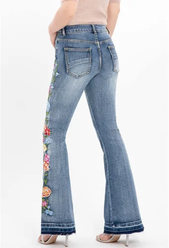 Miniatura 5 de Jeans acampanados bordados florales para mujer, pantalones de mezclilla retro inspirados en la vendimia