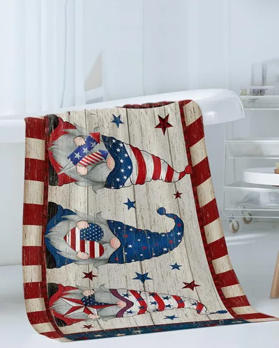 Miniatura 3 de Red Blue Farmhouse Flag Bath Towels for Bathroom Set - Luxury Microfiber Towels Gifts for Women,Quick Dry Beach Kitchen Hand Hair Face Yoga Workout