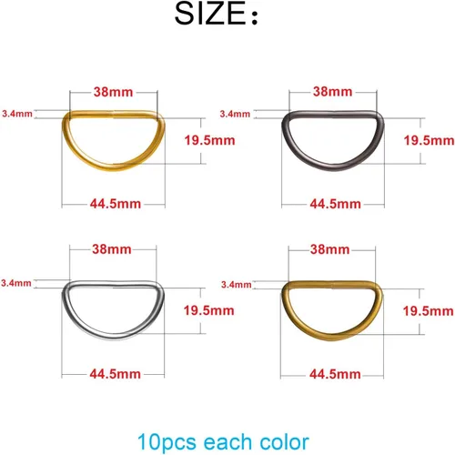 Miniatura 2 de 40 piezas de anillos en D de 1-1/2" (38mm) soldados de metal fuerte colores mixtos semi-circulares para collares de mascotas, hardware, anillos