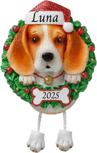 Adornos personalizados para árbol de Navidad 2024 para mascotas – Razas de perros Beagle – Adorno personalizado de Feliz Navidad – Recuerdo para los