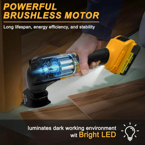 Miniatura 3 de Multiherramienta oscilante inalámbrica compatible con batería DeWalt 20V Max, solo herramienta, 6 velocidades 8,500-21,000 RPM, luz LED integrada