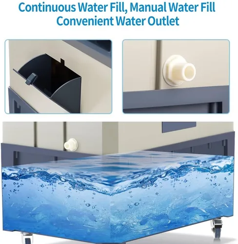 Miniatura 5 de Uthfy 8979 CFM - Enfriador de aire evaporativo de 58 pulgadas con tanque de agua de 36 galones, 5 cajas de hielo, oscilación de 120°, aire Azul
