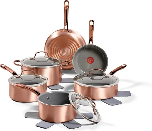 T-fal Preserve Ceramic, juego de utensilios de cocina antiadherentes de 13 piezas, apto para horno y asador hasta 350 °F, incluye olla, cacerolas,