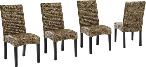 Crosley Furniture Edgewater - Juego de 4 sillas de comedor de ratán de fibra natural tejidas a mano, color hierba marina