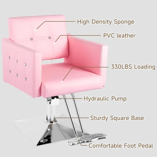 Miniatura 4 de Silla de salón rosa para estilista, silla de peluquería hidráulica ajustable en altura giratoria de 360 grados, sillón de peluquería para mujer