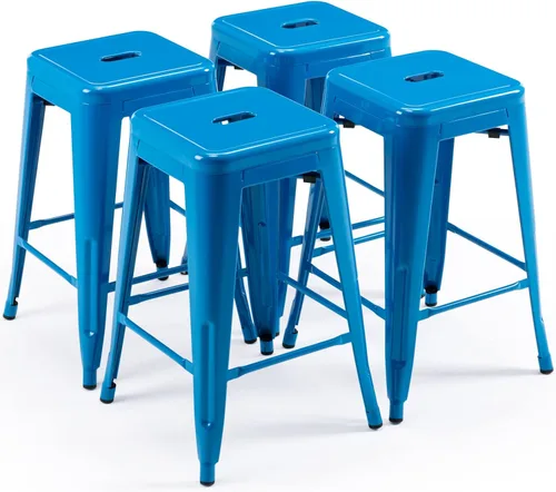 Miniatura 9 de Vogue Furniture Direct 24" Taburetes de bar de metal sin respaldo negros para interiores/exteriores, altura para encimera con asiento cuadrado
