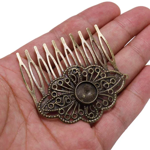 Miniatura 6 de 5 unids 52×56mm bronce antiguo peine para el pelo fabricación de joyas horquillas hallazgos ajuste 0.472 in cabujones de vidrio ajustes DIY pinzas