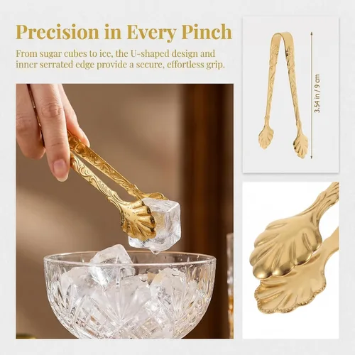 Miniatura 8 de Mini pinzas para servir de 3.5 pulgadas, 2 pinzas de azúcar, picadora pequeña de acero inoxidable para cubos de azúcar con agarrador de hielo