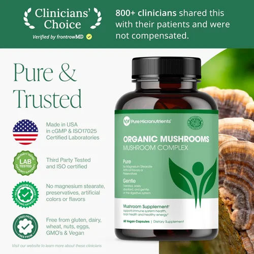 Miniatura 2 de Pure Micronutrients Suplemento orgánico de hongos – melena de león, reishi, chaga, cordyceps y complejo de cola de pavo – Apoyo inmunológico
