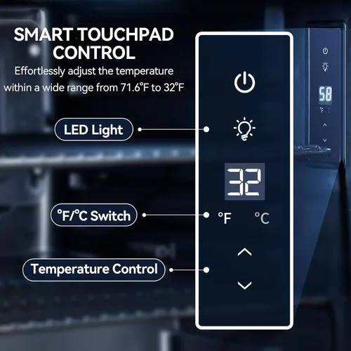 Miniatura 3 de Refrigerador de Bebidas, Mini Refrigerador, Independiente, 1.6 Pies Cúbicos se Enfría Hasta 32 ℉, Acero Inoxidable, Pantalla Táctil LED Control
