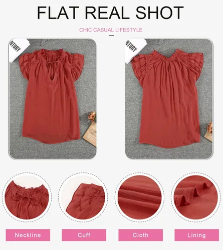 Miniatura 5 de Dokotto - Blusas informales con cuello en V para mujer diseño de manga corta con cordón ajustable