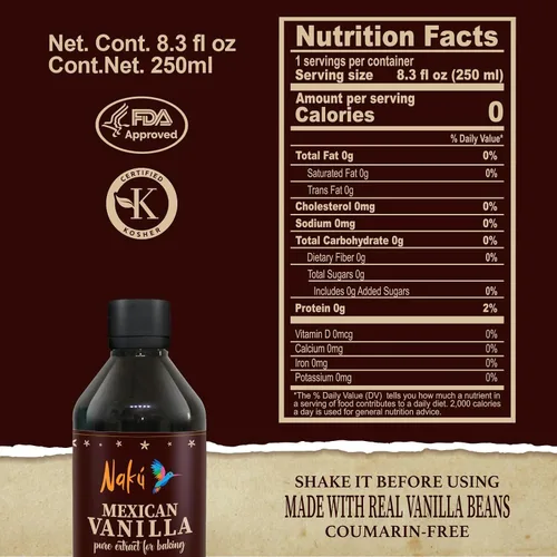 Miniatura 2 de Naku Extracto de vainilla mexicana, puro y tradicional con un trozo de vainilla en el interior, perfecto para hornear, postres (8.3 onzas)